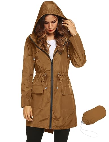 LOMON Rain Jackets For Women Waterproof Packable Rain Jacket Lightweight Hiking Rain Coats For Women Brown L