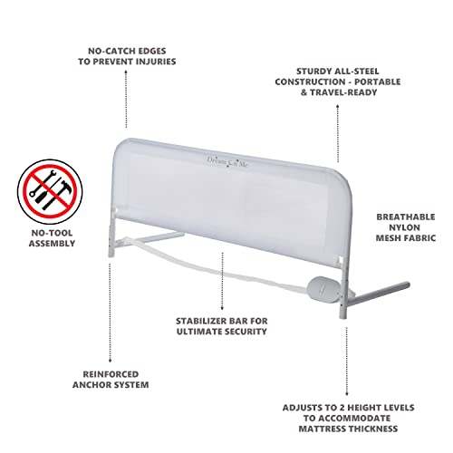 Dream On Me Adjustable Mesh Bedrail Double Pack, White, 40 x 14 x 15", Pack of 2 - Thumbnail 4