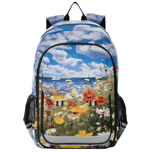 senya Daisy Sky Backpack Water-Resistant Bag Lightweight Bookbags with Reflective Strip