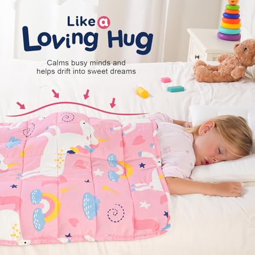 Kivik Soft Weighted Lap Blanket 2 lbs, Small Weighted Lap Pad, Breathable Heavy Throw Blankets for School Calming & Bed Sleeping, Machine Washable, 20 x 30 Inches, Cute Unicorn Printing, Light Pink