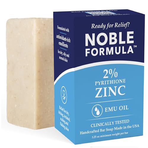 Noble Formula 2% Pyrithione Zinc Soap Bar with Emu Oil – Face, Body and Scalp Cleanser for Dry, Flaky, Red, Irritated, and Itchy Skin - No Palm Oil, Handmade in the USA – 3.25 oz