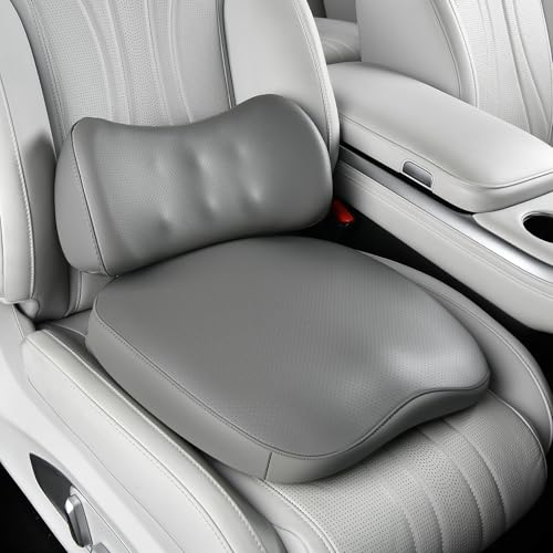 Image of Coverado Memory Foam Car Seat Cushion and Lumbar Support Pillow for Driving Seat, Ergonomic Design Soft and Breathable PU Leather, High Density Memory Foam for Neck & Lower Back Pain Relie
