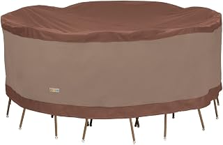 DuckCovers Ultimate 84 Inch Round Patio Table & 6 Chair Set Cover - Waterproof, Windproof Outdoor Protector, Mocha Cappuccino