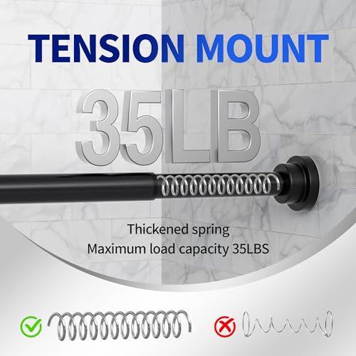 Image of Mcrbeay Shower Curtain Rod, 1 inch Diameter Heavy Duty Tension Shower Rod, Non Slip Adjustable 28-74 inch No Drilling Shower Curtain Rods Spring Tension For Bathroom, Shower Stall, No Rust, Black