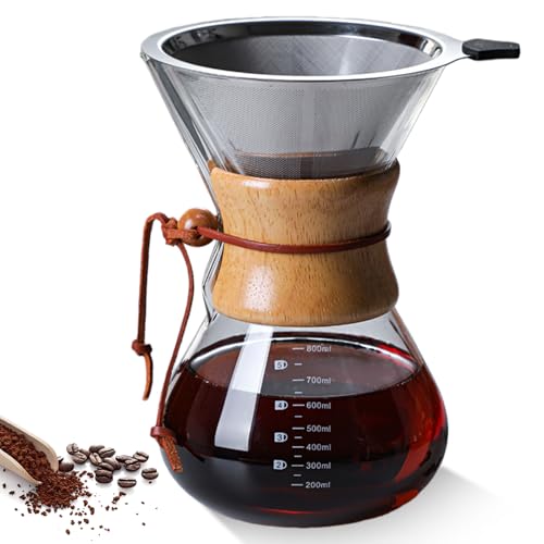 GOMETY Cafetière à Filtre Manuel 800 ml, Carafe en Verre Borosilicate avec Filtre Double Couche en Acier Inoxydable, Cafetière à Filtre, Cafetière en Verre pour un café aromatique