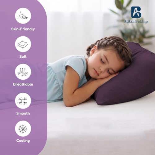 Image of Atiksh Beddings 12x16 Toddler Travel Pillow Cases, Pack of 2, 100% Egyptian Cotton, 600 Thread Count, Zipper Closure, Small Pillowcase for Kids, Daycare, Preschool & Travel, Plum