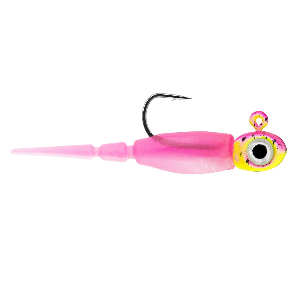 Northland Tackle Rigged Tungsten Pin Fry Ice Fishing Jig with Minnow Fry Body, 2 Pre-Rigged Jig Heads & 3 Extra Ice Fishing Plastics, Tungsten Jig Heads for Panfish, 1/28 & 1/16 oz, 5 Colours