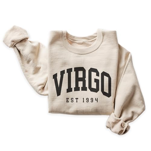Custom Year Virgo Birthday Sweatshirt - Zodiac Star Sign Astrology Sweater for Women - Vintage Varsity Aesthetic Style - Unisex Graphic Crewneck Sweatshirt Sand4