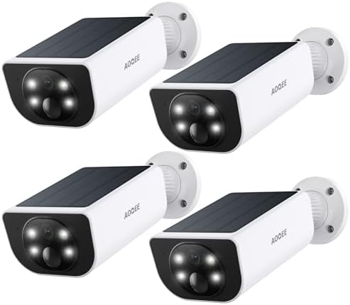 AOQEE Cameras for Home Security-2.4GHz Wireless Security Camera Outdoor with AI Motion Detection & Siren, Non-Stop Solar Powered Charging, 2K Color Night Vision, SD/Cloud Storage, Waterproof, S1 4P