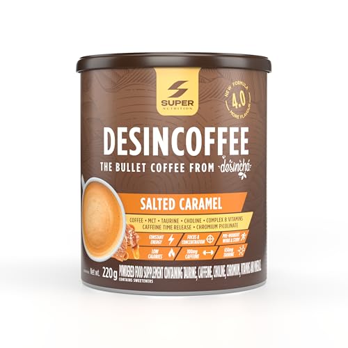 Desincoffee SuperCafé Sin Azúcar | Café con TCM, vitaminas B y taurina | Aumenta la energía y la concentración sin efectos secundarios - Sabor Caramelo Salado