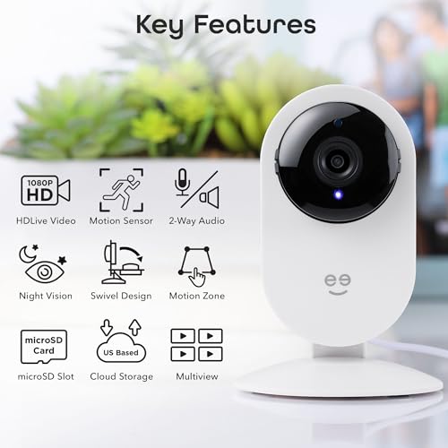 Image of Geeni Glimpse Indoor Security Camera, 1080p HD Video, 2-Way Audio, White | Indoor camera, compatible with Alexa and Google Home, indoor and outdoor use