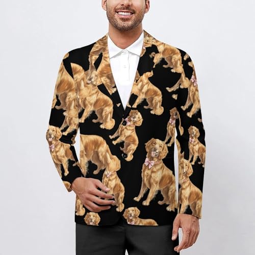 Retriever Dog with Bow Tie Men's Slim Suit Long-Sleeve Prom Tuxedo Classic Two Button Business Jacket2