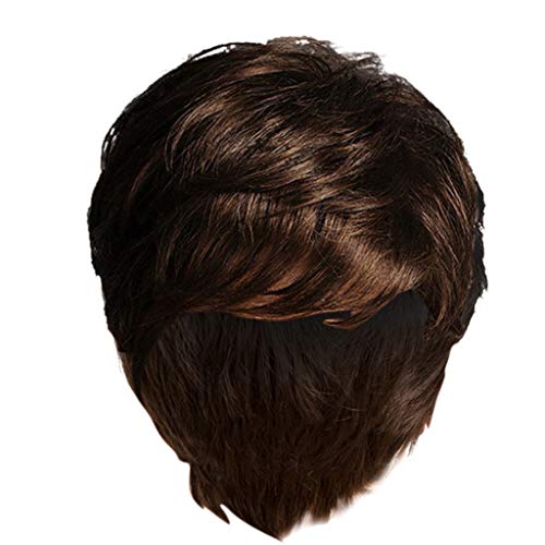 Baosity Peruca feminina curta e estilosa de cabelo humano liso ondulado corte Pixie Cosplay Party Br