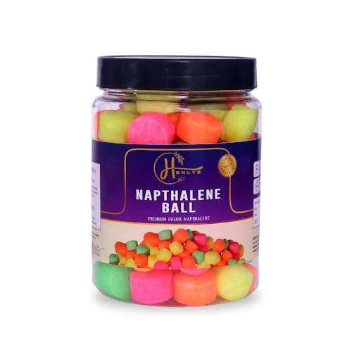 Henlys Colourful Naphthalene Balls for Clothes, Bathroom, Wardrobe, Pantry | Moth Protection | 100% Safe, Smell-Free, Stain-Free (100 Grams)