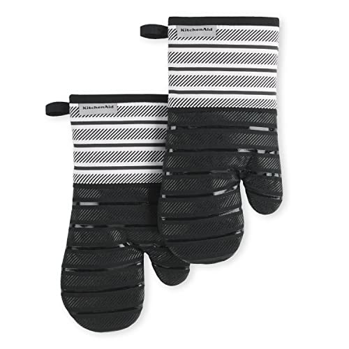 KITCHENAID Albany Oven Mitt 2-Pack Set, Matte Black, 7"x13" by KitchenAid - Used condition - US$10.34