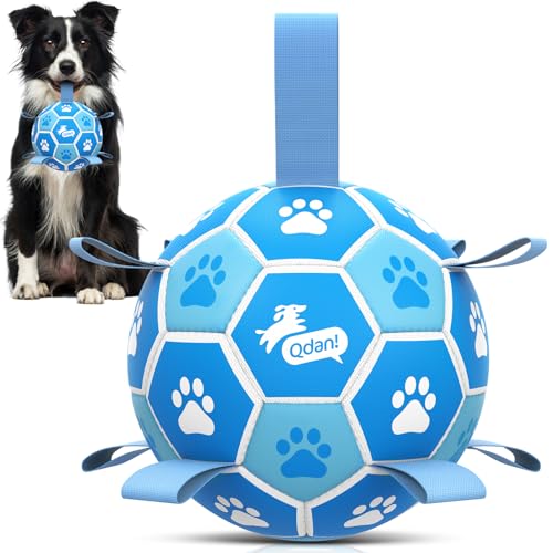 Image of QDAN Dog Balls, 6 Inch Soccer Ball with Straps for Dogs, Outdoor Dog Toys | Dog Toy Balls for 20-40 Lbs Dogs, World Cup Balls for Dogs, Puppy Birthday Gifs