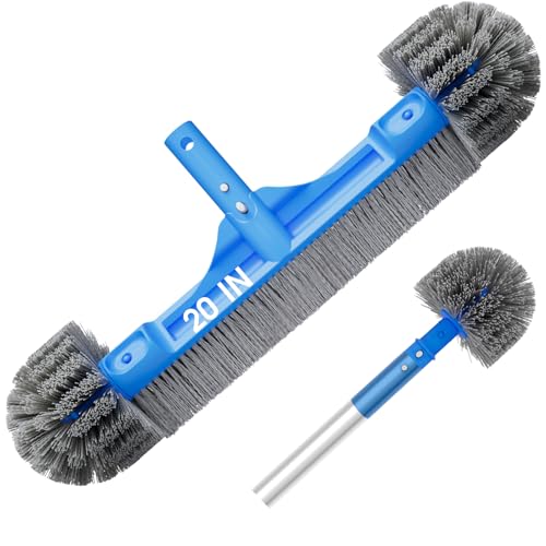 TidyMister Pool Brush for Cleaning Pool Walls, 20'' Light Duty Pool Brush Head Detachable Side Brush Nylon Bristles Pool Scrubber for Above Ground Pools Ingound Pools, Safe for Vinyl Liner