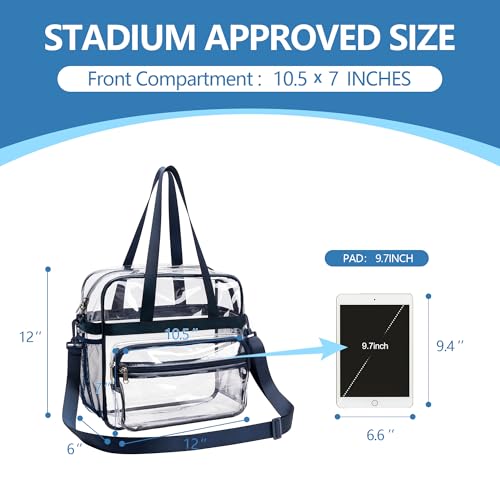 Image of Paxiland Clear Bag for Stadium Events, 12x6x12 inches Tote Bag with Detachable Reinforced Strap for Sports Concert and Work
