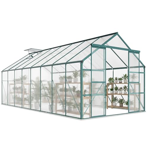 Outsunny Serre de Jardin 12 m² en Aluminium Polycarbonate avec Fondation, 244 x 500 x 216 cm, Serre avec fenêtre réglable Porte coulissante, abri extérieur...