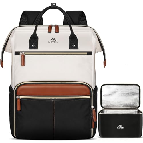 MATEIN Laptop Backpack with Lunch Box, 15.6 Inch Lunch Backpack for Women, College Computer Back Pack Work Backpacks with Insulated Lunchbox Meal Prep Bag for Teacher Nurse Commute Office, 2Pcs Set