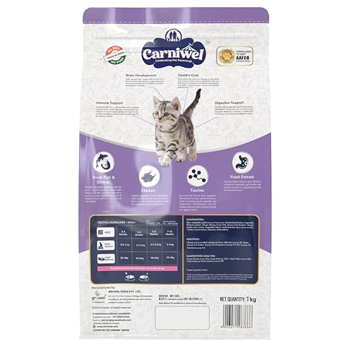 Image of Carniwel Fresh Fish & Shrimp Kitten Dry Cat Food 1 Kg | Fresh & Natural Ingredients | Highly Palatable | Supports Healthy Skin & Glossy Coat | Premium Nutrition
