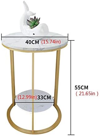 Telephone Table, 2 Layer White Marble Print Side Table,with Gold Metal Frame,Telephone Tables,Sofa Table Small Round Side Tables,Living Room Bedroom Tables