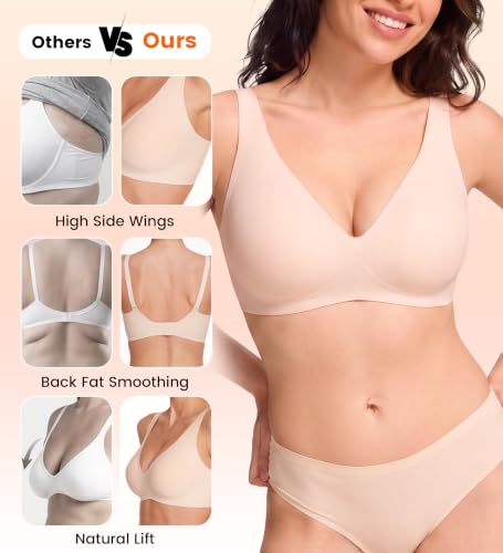 Ausppli Womens Wireless Jelly Bras Seamless Deep V Comfortable Bra Nude - image 3