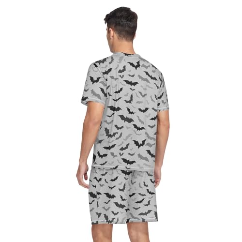 Bat Men’s Pajama Sets Short Sleeve Lounge Wear with Elastic Waistband and Drawstring2