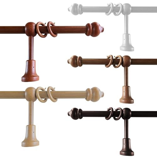 TENDEEVOLUTION Barra Cortina Madera Diámetro 23 mm, con Anillos y Soportes, longitud de 100 a 200 cm, Barra de Madera Para Cortinas en diversos colores (120 CM, Olmo)