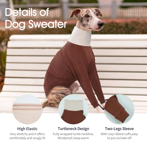 Image of IECOii Greyhound Sweater Turtleneck Dog Sweater for Greyhound Warm Greyhound Sweater Fleece for Spring Fall Winter Extra Cozy Greyhound Pajamas Two-Leg Jumpsuit Long Sleeve Sweatshirt Small