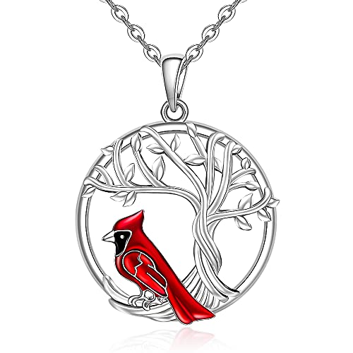 Fenthring Sterling Silver Red Cardinal Necklace Tree of Life Cardinal Necklaces for Women Mom Mother Daughter Appear When Angels Are Near Memorial Gifts