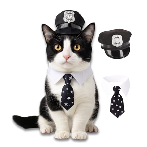 レタヤ ペット 仮装 コスプレ 猫 ハロウィン フォーマル 帽子 衣装 インスタ映え ネクタイ 警察官 撮影 2点セット (S)