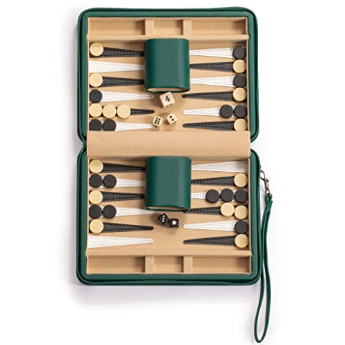 Yellow Mountain Imports Reise Backgammon Mini-Spielset, Izmir - Magnetische Spielsteine und 23,5 cm Brett in schicker Lederetui - Klassisches Strategiespiel