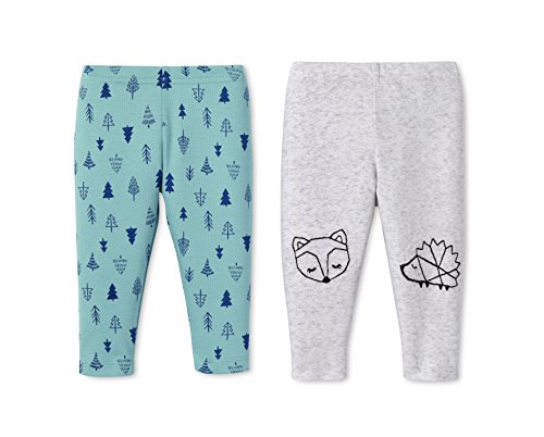 Lamaze Organic Baby Baby Pull On 2 Pack Leggings, Grey Fox/Green Trees, 9 Months