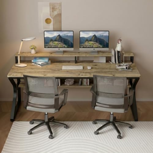 Image of TEKAVO Qri Computer Table for Home Pc | Office Table for Home | Lower Shelf & Moniter Riser, Laptop Table, Worktable, Study Table, Workstation | Forest Wood, Metal, (120 Cm x 60 Cm) - DIY
