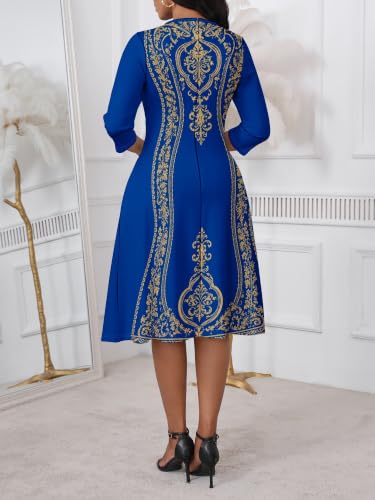 Image of PinkPatty Women's Casual 3 /4 Sleeve Midi Dresses Fit and Flare Church Work Dress with Pockets