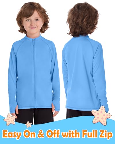 Image of Roadbox UPF 50+ Boys Zip Up Rash Guard Kids Long Sleeve Swim Shirt