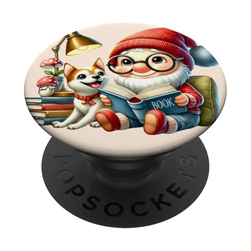 Librarian Gnome Grandpa For Dog Lover Who Love Reading Books PopSockets PopGrip Adhesivo