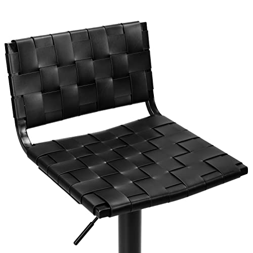 Finnhomy Bar Stools Modern Woven Leather, Set Of 2 Counter Height Swivel Barstools With Footrest And L Shape Back, Adjustable Height Kitchen Bar Chairs, Black #TOP4