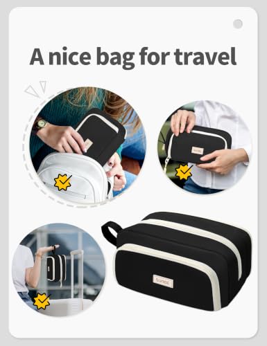 Image of SUNEE Cute Pencil Case, Aesthetic Pen Pouch with 3 Compartments, Kawaii Colored Large Pencil Bag with Zipper, Stationery Storage and Organizer, Black School Supplies for Teen and Adult Girls