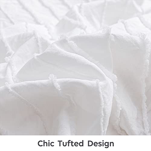 Jellymoni Bright White Duvet Cover Twin Size - 3Pcs Microfiber Tufted Duvet Cover Set, Boho Striped Tufted Textured Duvet Cover With Corner Ties & Zipper Closure #TOP3