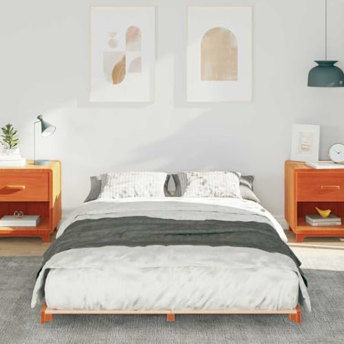 Bodenbettgestell Wachsbraun 120x190 cm, Massivholz Kiefer, Plattform Design, Robustes Bettgestell für Schlafzimmer, langlebiges Holz-Bett für 2 Personen – Bild 4