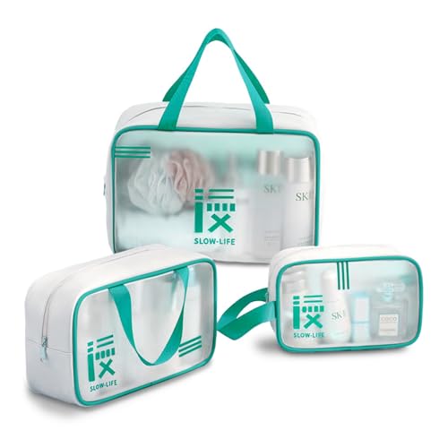 Image of KUKLAR 3 Piece Clear Toiletry Bag Set TSA Approved Cosmetic Makeup Bags with Handles Waterproof Travel Organizer Pouches for Carry-on Bag for Women & Men (Mint Green)