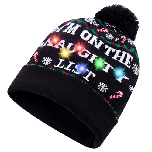 Freshhoodies Weihnachtsmützen Erwachsene LED Hut Wintermütze Damen...