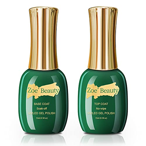 Gel Base & Top Coat, Zoe'Beauty 2Pcs 15ml No Wipe Gel Top and Soak off Base Coat Set,Glossy Shiny Long Lasting Gel Top,Soak Off Gel Base for Gel Nail Polish and Acrylic Nails, for Home DIY and Nail Salon,UV LED Cured Quick Dry