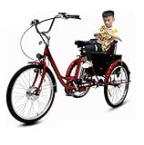 Triciclo eléctrico para adultos, con asiento para niños + canasta de carrito de compras, el asiento está equipado con cinturón de seguridad, apto para que los niños lo monten, la canasta está equipada con ruedas y varillas de tracción, se puede usar solo.