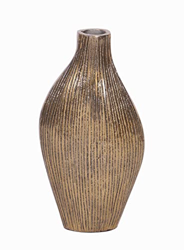 AHC Home & Living 9-Inch Gold Metal Vase – Ribbed