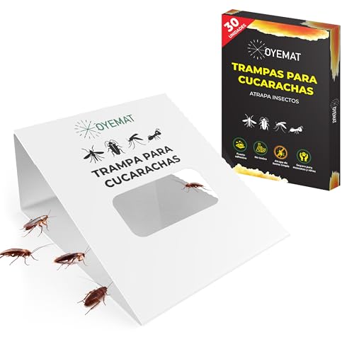 OYEMAT 30 Trampas para Cucarachas - Trampa sin Veneno ni Insecticidas Seguras para Niños y Mascotas - Uso Profesional y Doméstico - Control Eficaz de Cucarachas en Casa – Adhesivo Eficaz y Duradero