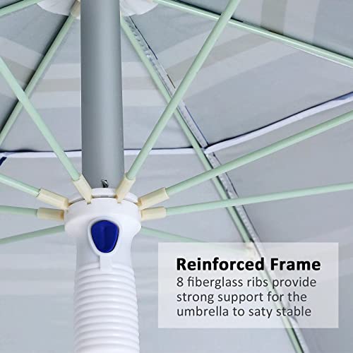 Abccanopy 7.5Ft Beach Umbrella Uv 50+ Protection Outdoor Sunshade Umbrella With Sand Anchor, Tilt, Hanging Hook, Carry Bag, For Sand Outdoor Beach Trip, Stripe Blue #TOP6
