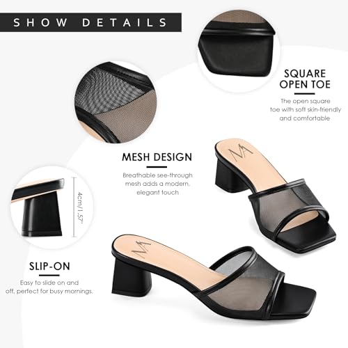 Image of MIRAAZZURRA Heel Mules for Woman Square Open Toe Chunky Block Short Low Heel Slip on Heeled Sandals Casual Comfort Party Shoes
